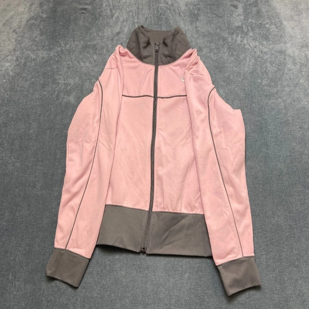 Nike Sportswear Athletic Jacket Girl L Pink Gray Fleece Lined Full Zip Mock Neck